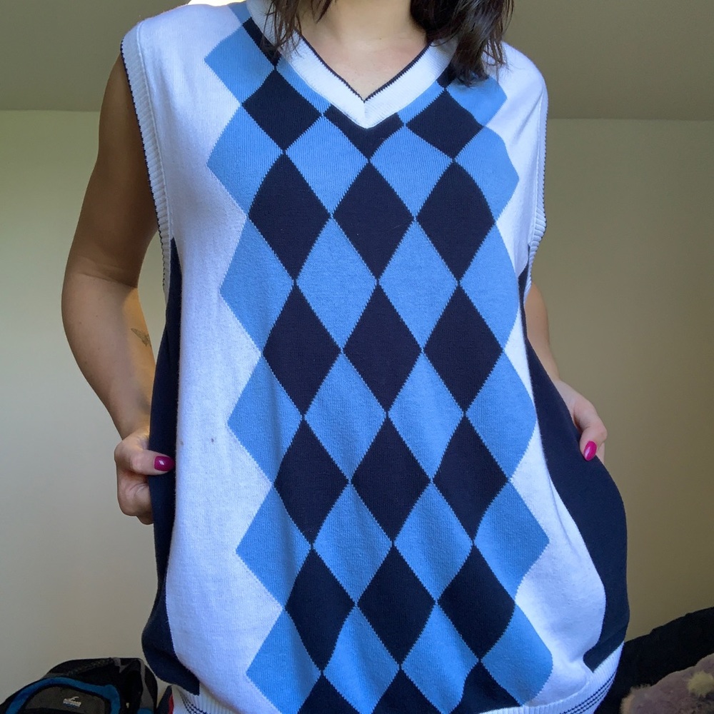 OVERSIZED PLAID BLUE VEST